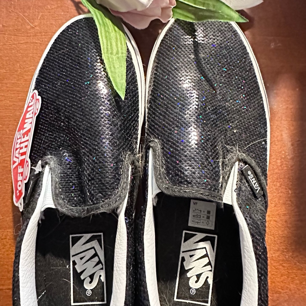 VANS black sequined slip ons